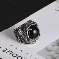 Anello vintage artiglio di drago per uomo con pietra rotonda nera lucida incastonata - Taglia US 7 / Nero