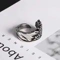 Retro gothic angel wing ring in vintage silver titanium steel with adjustable open band - US Size 8