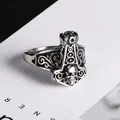 Vintage Thor hamer Mjölnir schedel ring voor heren in antiek zwart titanium staal - US Maat 7