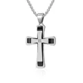 Collar colgante de cruz bicolor de tres capas con piedra engastada para hombre en acero - Solo colgante / Colgante Suelto Negro