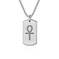 Collana con ciondolo Ankh in acciaio inossidabile spazzolato e pietre di zircone nero - Color Acciaio