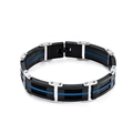 Men's titanium steel bracelet with black silicone and industrial blue wire inlay - Black and Blue