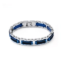 Bracciale da uomo in acciaio al titanio con placcatura blu e maglie intrecciate nere - Blu