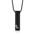 Minimalist black stainless steel cylinder urn necklace with paw print engraving for pet ashes - Black Pendant With Black Snake Chain