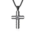 Collier croix bicolore industriel avec pierres noires et texture argentée martelée - Pendentif Uniquement (Sans Chaîne) / Couleur Acier Noir (Pendentif Seul - Alt)