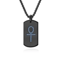 Collana con piastrina nera spazzolata con simbolo Ankh in cristalli blu e riflesso - Pendente Singolo Nero