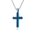 Collana con pendente a croce in acciaio inossidabile blu e nero con fibra di carbonio - Ciondolo Singolo (Blu)