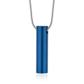 Minimalist blue brushed stainless steel cylinder cremation urn pendant with silver snake chain - Blue Pendant With Steel Color Snake Chain