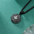 Men's octagon pendant necklace featuring carbon fiber texture and silver star inlay - Black Pendant And Black Box Pearl Chain