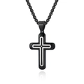 Collar de cruz de acero inoxidable negro con incrustación de plata y piedra circón - Solo colgante negro y acero
