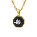 Collana d'oro da uomo con ciondolo ottagonale in fibra di carbonio e stella della bussola - Pendente Singolo Oro