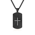 Collar de placa negra en acero inoxidable con textura de sol y cruz de cristales - Solo Colgante (Sin Cadena) / Colgante Suelto Negro