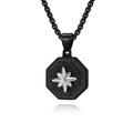 Collana da uomo con ciondolo ottagonale in fibra di carbonio nera e stella d'argento - Pendente Singolo Nero