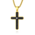 Forged carbon fiber cross pendant with gold frame and star detail on box chain - Pendant Only (Without Chain) (AS-DZ-214) / Gold