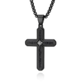 Pendente a croce in fibra di carbonio nera forgiata con stella d'argento e catena - Ciondolo Solo (Senza Catena) (AS-DZ-214) / Nero
