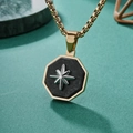 Octagonal compass pendant necklace in gold finish with black carbon fiber texture - Gold Pendant And Gold Box Chain