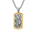 Collana con piastrina bicolore, bordo dorato, strisce nere e zirconi incastonati - Ciondolo Oro Solo (Senza Catena)