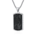 Collana con piastrina militare argento, inserto in fibra di carbonio nera e catena box - Ciondolo Singolo in Acciaio (AS-DZ-215)