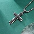 Collana a croce in fibra di carbonio forgiata con rilievo a stella e catena box - Ciondolo Con Catena (AS-DZ-214) / Color Acciaio