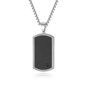Collier plaque militaire en acier inoxydable avec insert brossé noir et zircon - Pendentif noir avec chaîne de perles couleur acier / Noir