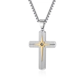 Minimalistische roestvrijstalen kruis ketting met gouden ster en zirkoon inlay - Staal Kleur