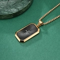 Gold rectangular pendant necklace with black fan texture and zircon cross charm on green background - Gold Black Pendant With Gold Chain