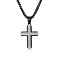 Collier pendentif croix bicolore avec texture brossée et chaîne maille vénitienne - Pendentif noir et acier seul