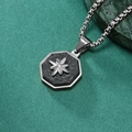 Pendente ottagonale uomo con carbonio nero e catena spessa in acciaio - Pendente Color Acciaio E Catena Veneziana Acciaio