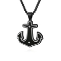 Pendentif ancre bicolore noir et argent mat avec collier chaîne à mailles noires - Pendentif Seul (Noir)