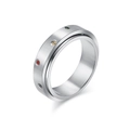 Silver rotatable stainless steel stress relief ring with colorful gemstones on white background - US 7 / Steel