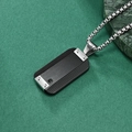 Ciondolo piastrina militare nera rettangolare con zircone nero e catena box argento - Ciondolo Nero Con Catena di Perla Artificiale