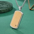 Collier à pendentif rectangulaire bicolore avec finition or brossé et cristal carré - Pendentif doré avec chaîne à perles en acier / Doré