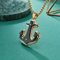 Tweekleurige anker hanger ketting in zwart en goud met vierkante schakelketting voor heren - Met ketting / Goud-Zwarte Hanger + Gouden Ketting