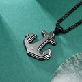 Collier ancre pour homme avec finition bicolore noir et argent brossé et chaîne box - Pendentif Noir + Chaîne Noire