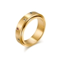Golden brushed stainless steel spin ring with colorful gemstones in center - US 7 / Gold