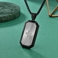 Men's octagonal pendant with black frame, silver radial texture and cross motif - Black Silver Cross with Black Pearl Chain