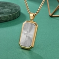 Two-tone gold and silver octagonal pendant with diamond cross and box chain - Gold & Steel Pendant with Gold Bead Chain