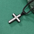 Collier avec pendentif croix bicolore brossé noir et argent avec incrustation de zircon - Pendentif Bicolore Noir Argent Et Chaîne À Billes Noire