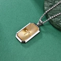 Silver and gold octagonal pendant with fan texture and cross on a box chain - Steel Gold Pendant With Steel Pearl Chain