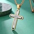 Zweifarbige Halskette mit Kreuzanhänger in Gold und Silber, besetzt mit Kristallen - Gold & Stahl Anhänger mit goldener Perlenkette
