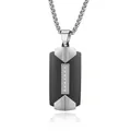 Collana da uomo con pendente rettangolare in acciaio inossidabile bicolore e cristalli - Ciondolo con Catena di Perle / Nero