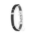 Bracciale da uomo in acciaio inossidabile con trama a squame, silicone nero e zirconi - Nero