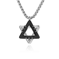 Pendentif Étoile de David bicolore en acier avec zircons et chaîne à mailles carrées - Pendentif Noir (Pendentif Uniquement)
