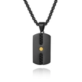 Collana con piastrina militare nero opaco con viti dorate e dettaglio trama in pelle - Solo ciondolo / Nero