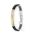 Bracciale da uomo in acciaio inossidabile e silicone nero con motivo trapuntato oro e zirconi - Oro