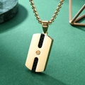 Collana da uomo con pendente a H dorato, inserto in pelle nera e catena a sfere - Ciondolo con Catena di Perle / Oro