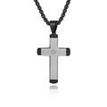 Minimalistischer Herren Kreuzanhänger mit Hexagramm-Stern in Schwarz und Silber Finish - Nur Anhänger (Keine Kette) / Einzelner schwarz-stahlfarbener Anhänger