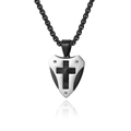 Collana con pendente a scudo meccanico con croce nera bicolore e trama radiante - Pendente Singolo Nero