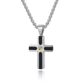Collana con croce da uomo in acciaio inossidabile con inserto in pelle nera e catena - Color Acciaio