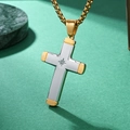 Minimalistischer Kreuzanhänger aus Silber und Gold mit eingraviertem Stern - Gold- und Silberanhänger mit Goldener Kugelkette